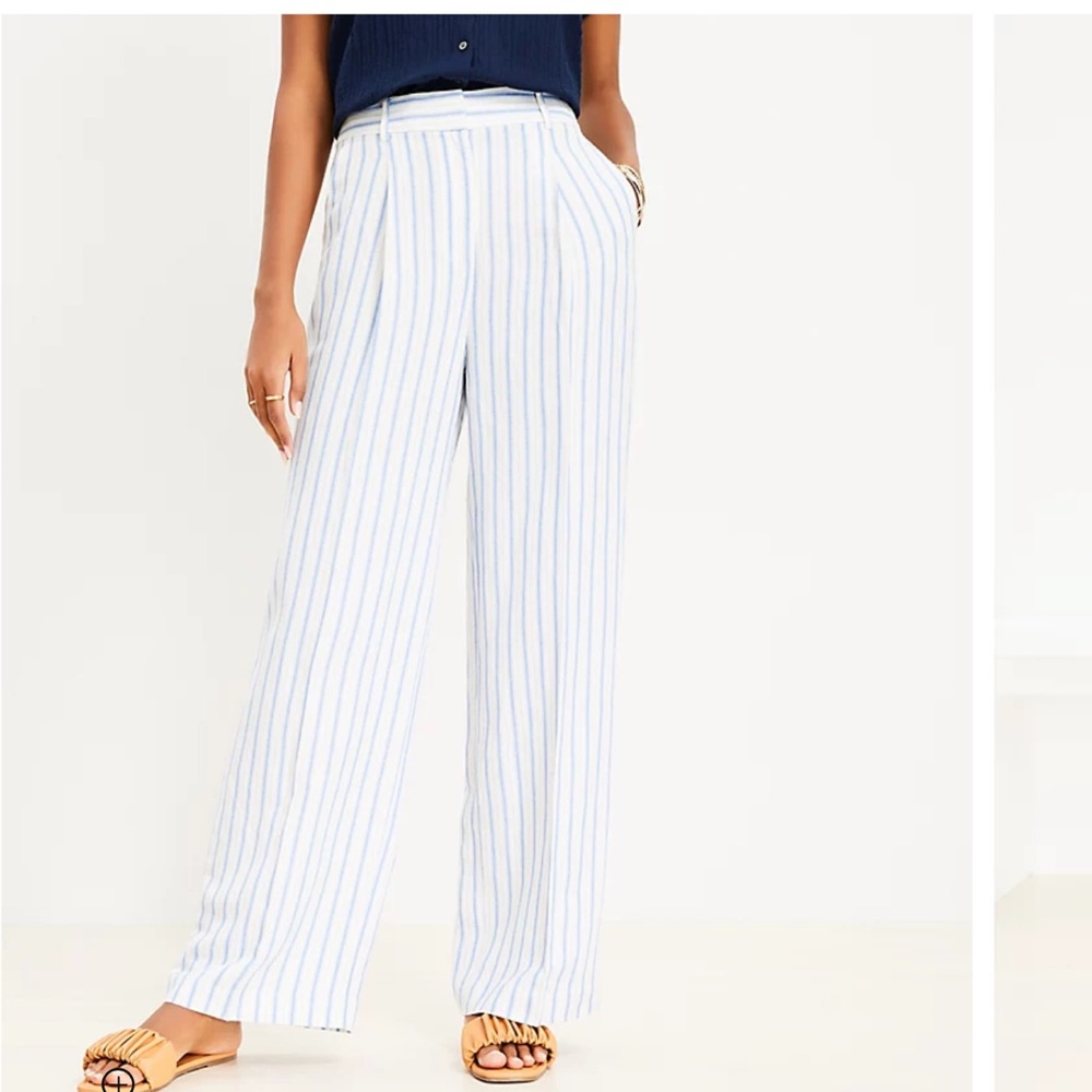 Loft Peyton Trouser Pants in Striped Linen Blend Sz 12P